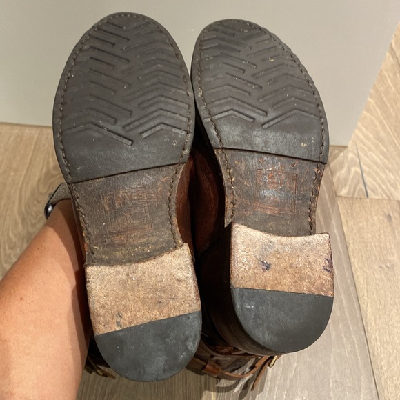 Frye Tooled Pull-on Boots Knee High Brown Leather W/ buckle Sz 7.5 EUC - Picture 6 of 9